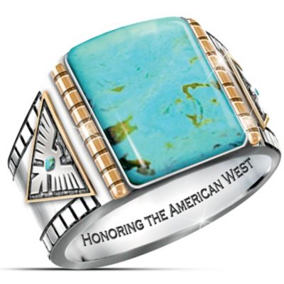 Power Of The West Turquoise Cabochon Thunderbird Mens Ring