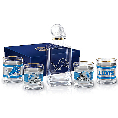NFL Detroit Lions Five Piece Decanter Set With Glasses