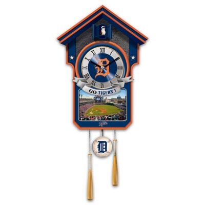 MLB-Licensed Detroit Tigers Cuckoo Wall Clock Featuring Bird With Baseball Cap And Team Logo
