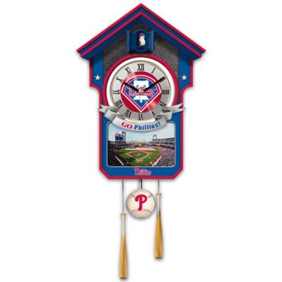 MLB-Licensed Philadelphia Phillies Cuckoo Wall Clock Featuring Bird With Baseball Cap
