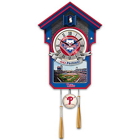 MLB-Licensed Philadelphia Phillies Cuckoo Wall Clock Featuring Bird With Baseball Cap