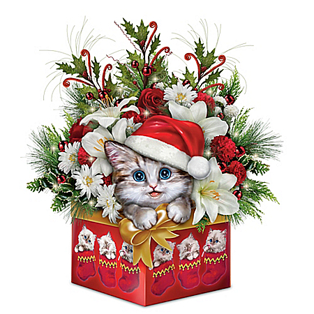 Have Yourself A Meowy Little Christmas Floral Table Centerpiece