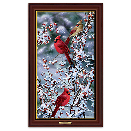 Bradley Jackson Cardinals In Snow Illuminated Wall Decor Canvas Print