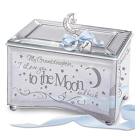 My Granddaughter, I Love You To The Moon Music Box With Poem And Personalized Heart Charm