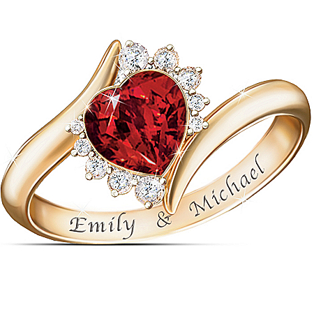 18K Gold-Plated Sweetheart Personalized Ring With Diamonesk Gemstones