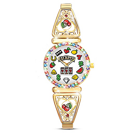 Lucky Jackpot Gold-Tone Filigree-Designed Slot Machine Womens Watch