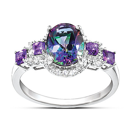 Alluring Beauty Womens Mystic Topaz Ring With Amethyst And White Topaz