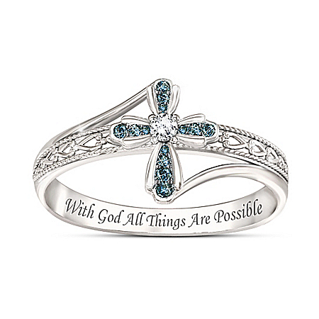 Heavenly Grace Blue Diamond Cross Ring