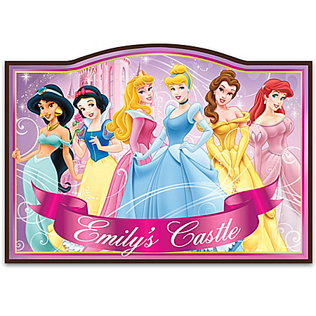 Disney Princess Personalized Wooden Welcome Sign With Belle, Cinderella, Jasmine And More