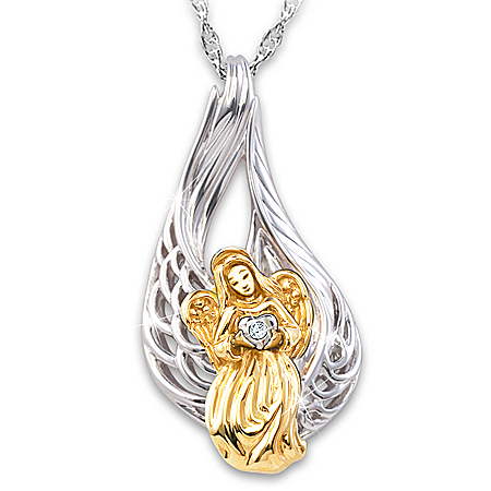On Angel's Wings Sterling Silver Diamond Pendant Necklace