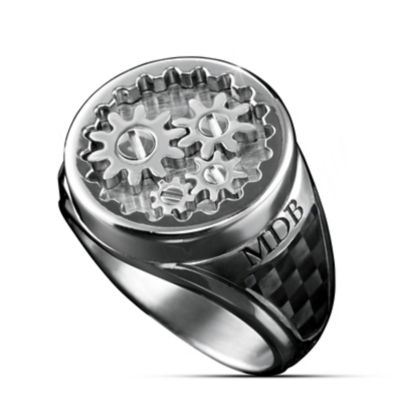 Mens Stainless Steel Gearhead Personalized Ring