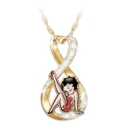 Forever Betty Boop Womens Swarovski Crystal Pendant Necklace