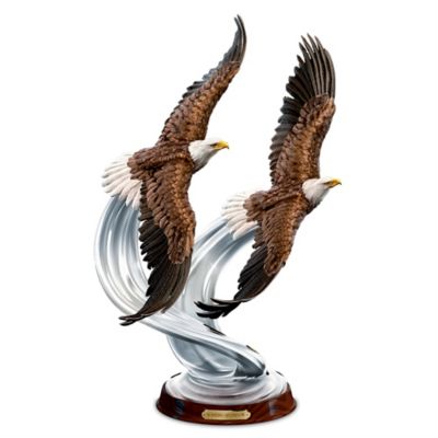 American Bald Eagle Soaring Splendor Hand-Painted Sculpture With Crystalline Swirls