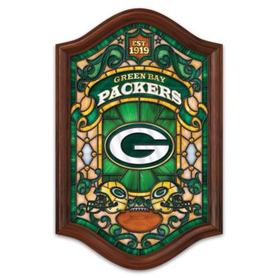 Green Bay Packers Illuminated Wood Frame Stained-Glass Wall Decor