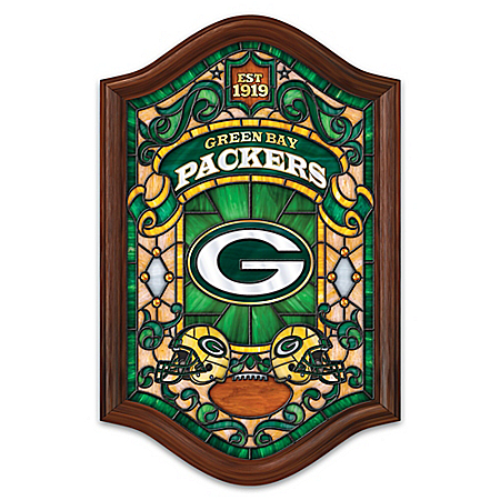 Green Bay Packers Illuminated Wood Frame Stained-Glass Wall Decor