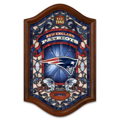 New England Patriots Illuminated Wood Frame Stained-Glass Wall Decor