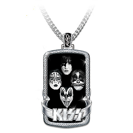 KISS Mens Stainless Steel Dog Tag Pendant Necklace