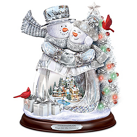 Thomas Kinkade Hugs For The Holidays Crystal Snowman Sculpture