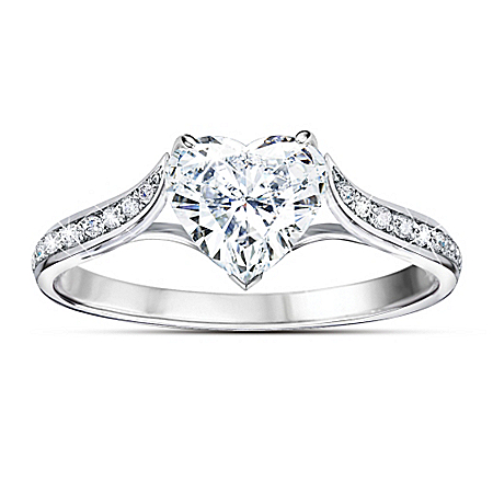 Auction Collection Love At First Sight Heart-Shaped Sterling Silver Diamonesk Womens Ring
