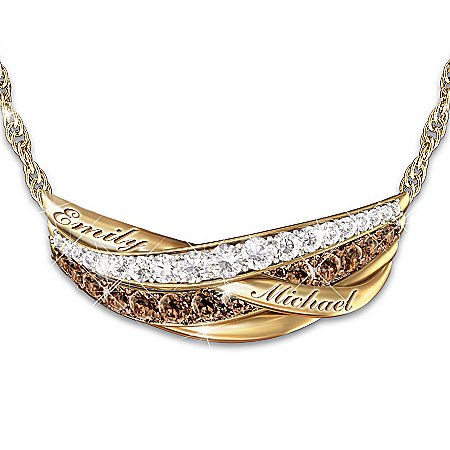 Together In Love Personalized Mocha And White Diamond Necklace