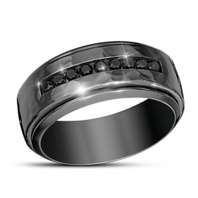 Need For Speed Black Sapphire Mens Stainless Steel Ring