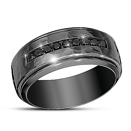 Need For Speed Black Sapphire Mens Stainless Steel Ring