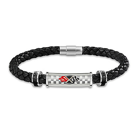 Corvette: An American Legend Mens Leather And Stainless Steel Bracelet