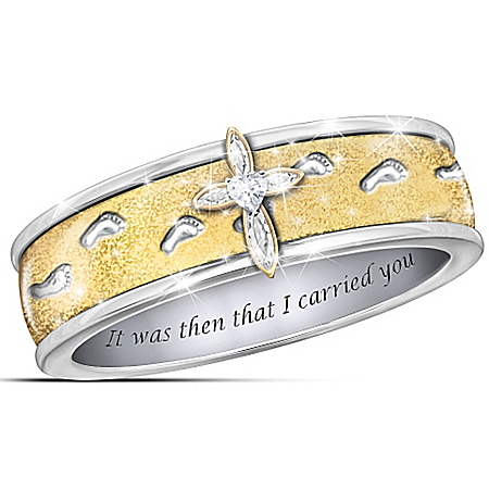 Footprints In The Sand Cross Womens Spinning Ring