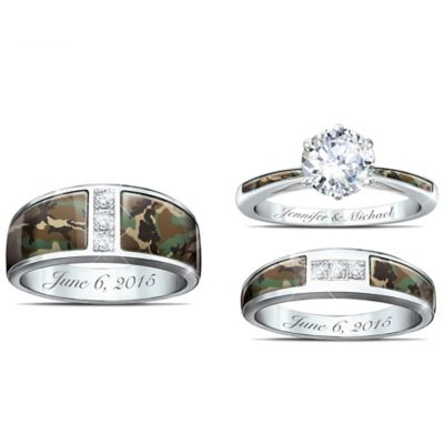 Camo His And Hers Personalized Engraved Wedding Ring Set