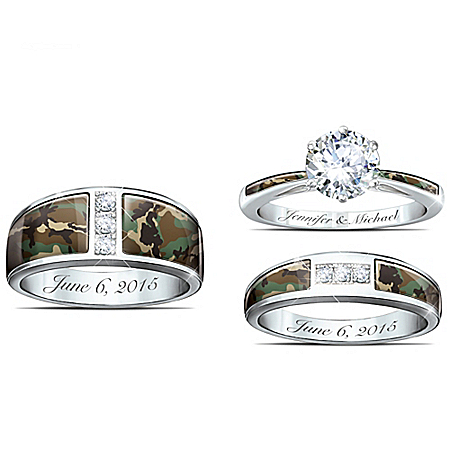 Camo His And Hers Personalized Engraved Wedding Ring Set