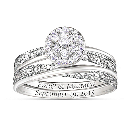 Love's Embrace Personalized Name-Engraved Diamond Bridal Ring Set