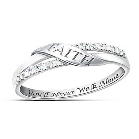The Faith Sterling Silver Engraved Diamond Womens Ring