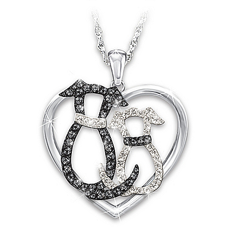 Pawsitively Perfect Together Womens Crystal Pendant Necklace