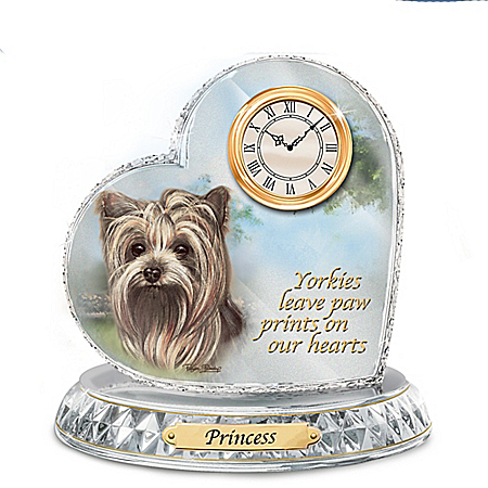Pollyanna Pickering Yorkie Crystal Heart Personalized Decorative Dog Clock