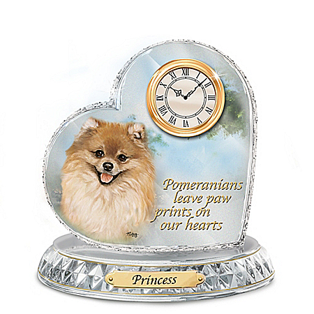 Linda Picken Pomeranian Crystal Heart Personalized Decorative Dog Clock