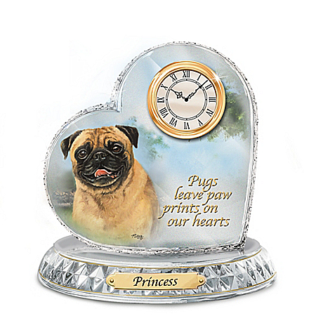 Linda Picken Pug Crystal Heart Personalized Decorative Dog Clock
