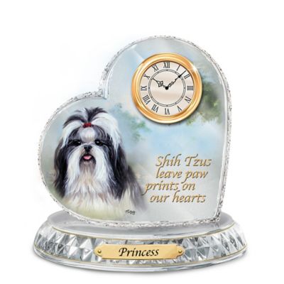 Linda Picken Shih Tzu Crystal Heart Personalized Decorative Dog Clock