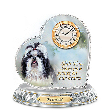Linda Picken Shih Tzu Crystal Heart Personalized Decorative Dog Clock