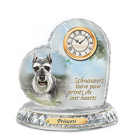 Linda Picken Schnauzer Crystal Heart Personalized Decorative Dog Clock
