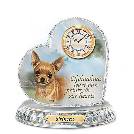 Linda Picken Chihuahua Crystal Heart Personalized Decorative Dog Clock