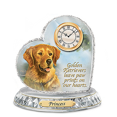 Golden Retriever Crystal Heart Personalized Decorative Dog Clock