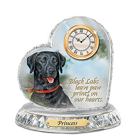 Black Labrador Crystal Heart Personalized Decorative Dog Clock