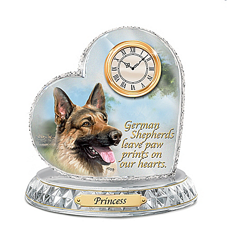 German Shepherd Crystal Heart Personalized Decorative Dog Clock