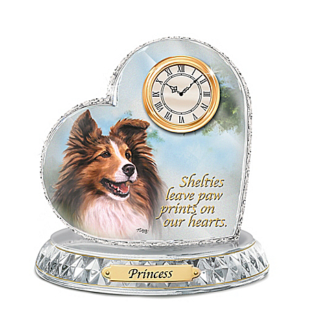 Sheltie Crystal Heart Personalized Decorative Dog Clock