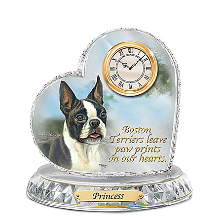Boston Terrier Crystal Heart Personalized Decorative Dog Clock