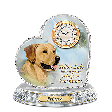 Yellow Labrador Crystal Heart Personalized Decorative Dog Clock