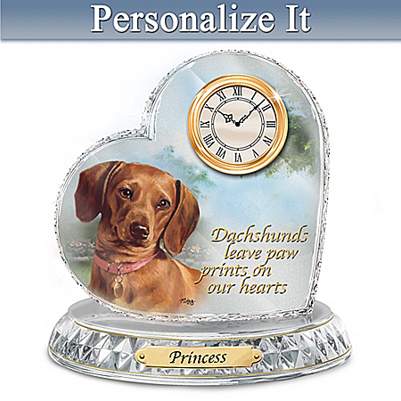 Linda Picken Dachshund Crystal Heart Personalized Decorative Dog Clock