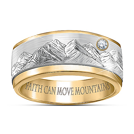 Faith Can Move Mountains Inspirational Mens Diamond Spinning Ring