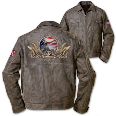 The Few & The Proud Marines Brown Leather Mens Jacket