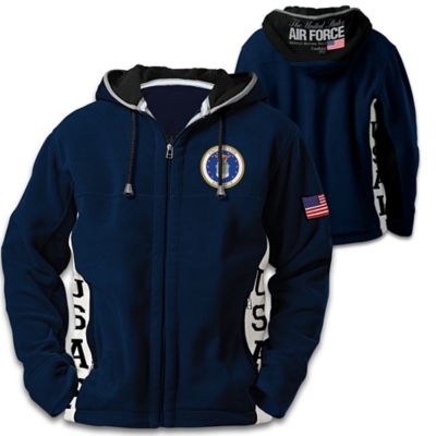 U.S. Air Force Hoodie: Mens Navy Blue Hooded Fleece Jacket